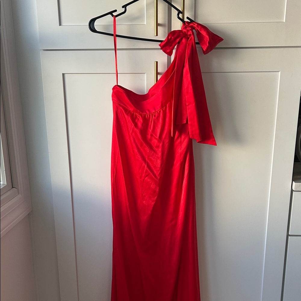 Free People Bright Red One-Shoulder Bow Dress - Picture 2 of 7